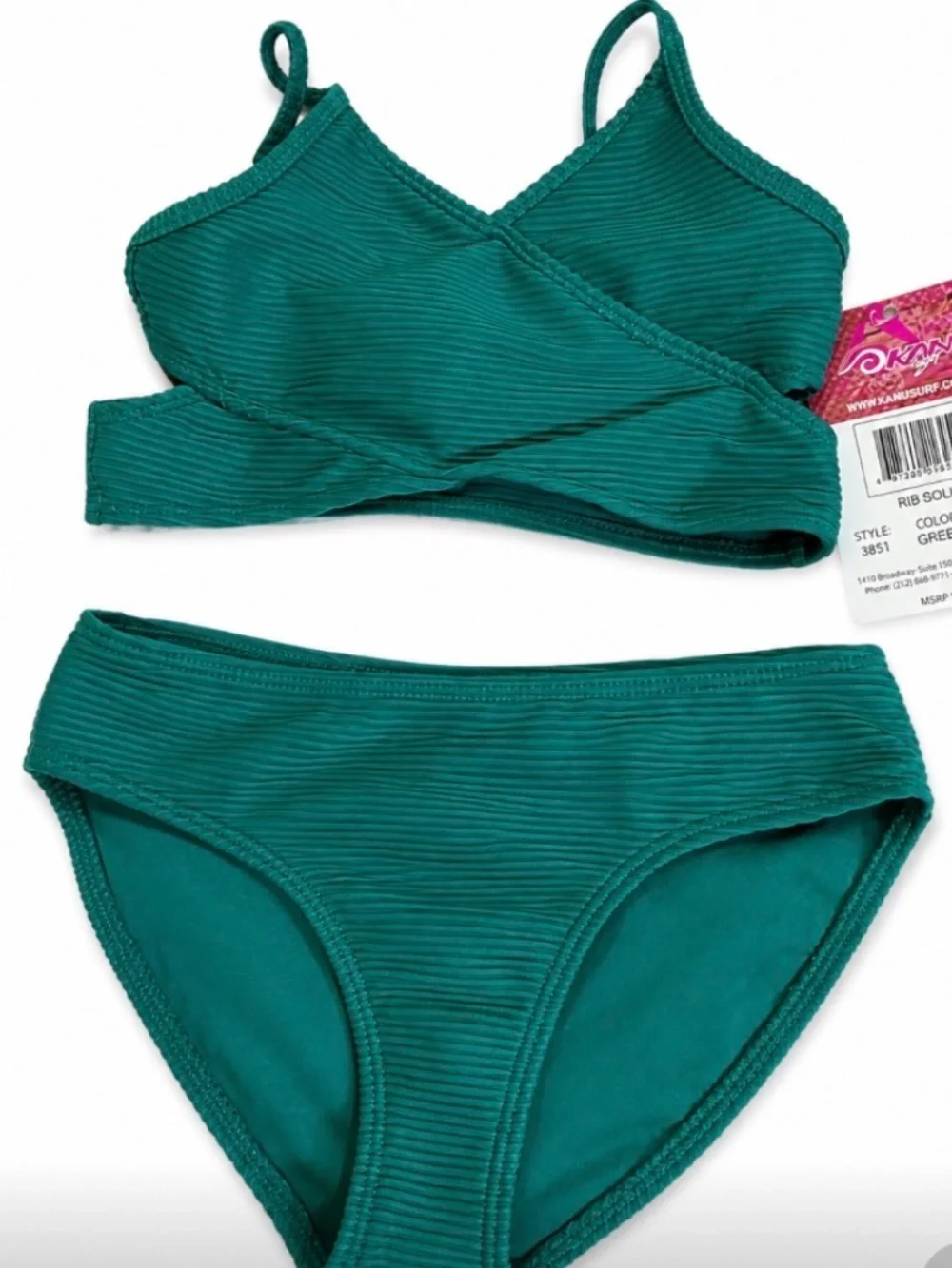 Kanu Surf Girls Ribbed Two-Piece Swimsuit – Green – Size 8 – NWT